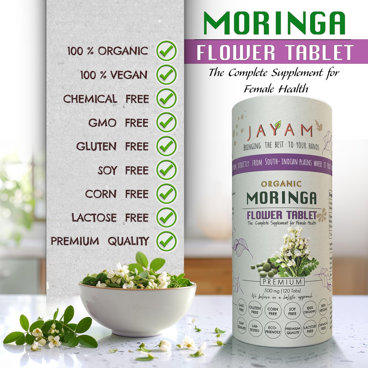 JAYAM Moringa Flower Tablets, 120 Count