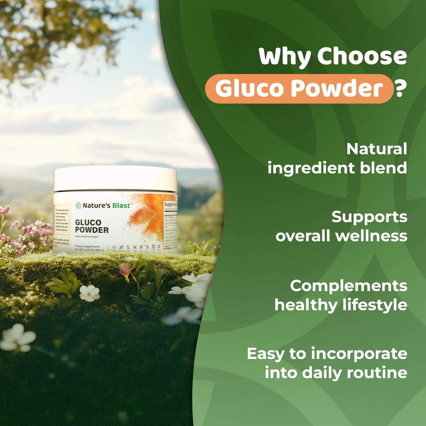 NATURES BLAST Gluco-Powder with White Mulberry Extract & Ceylon Cinnamon - Organic Metabolic Wellness Blend for Energy & Vitality, Powder, 4.09 Ounce (Pack of 1)
