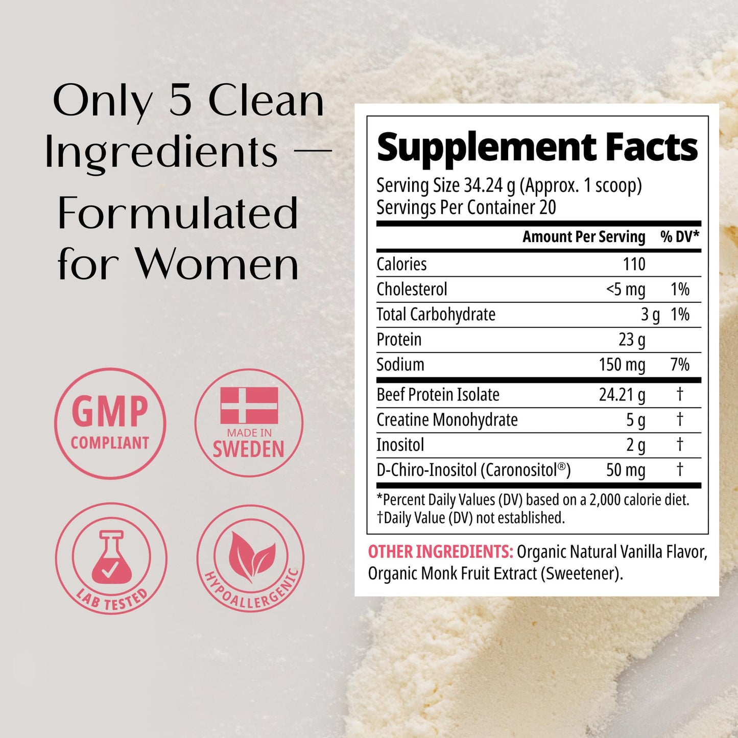 Wellena Her Protein 3-in-1 Whey-Free Beef Isolate Formula with Creatine & Inositol – Grass-Fed Protein Powder – Dairy & Pea Free – Women’s Daily Nutrition, 1.87 lb