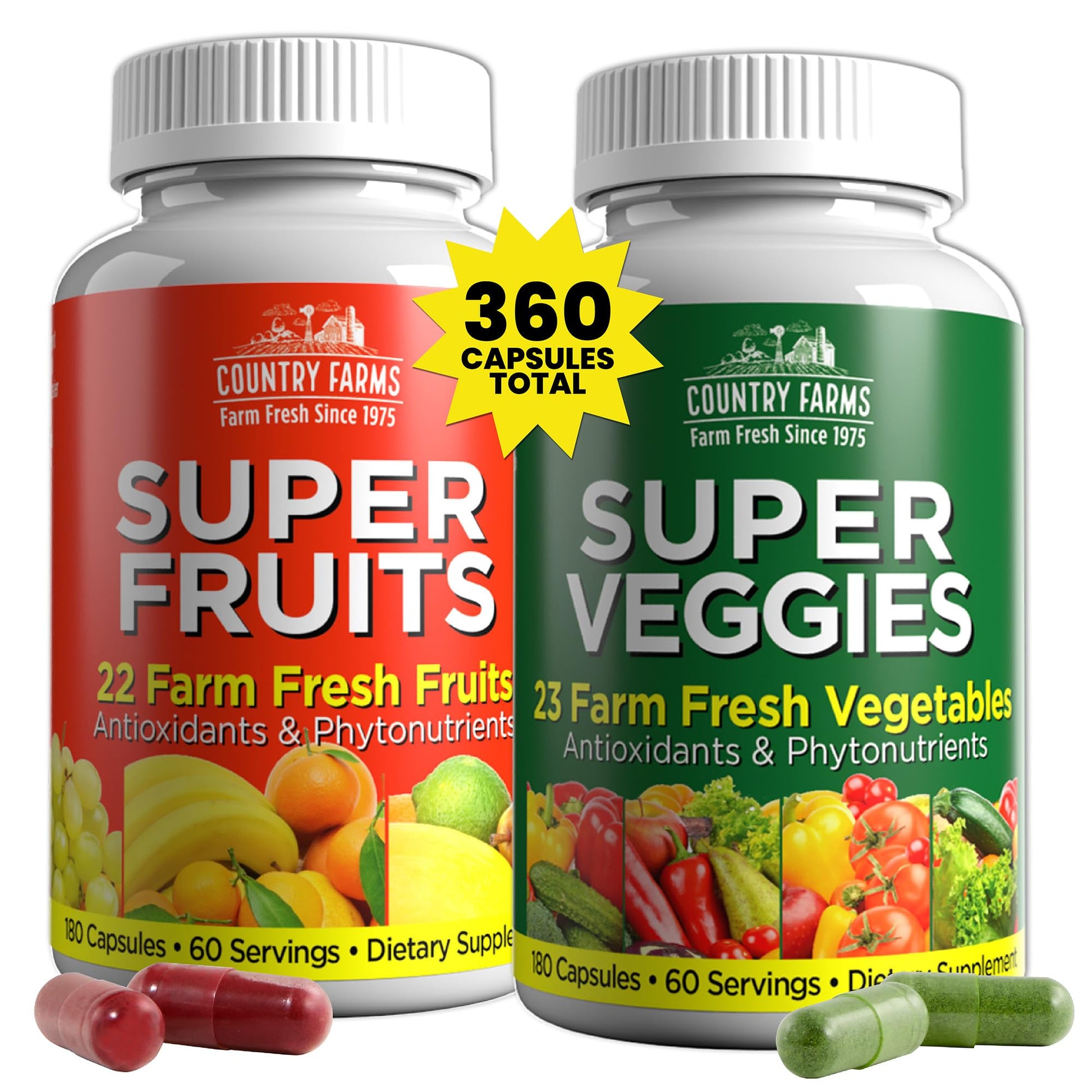 Country Farms Fruits and Vegetables Supplement Capsules 360 Count
