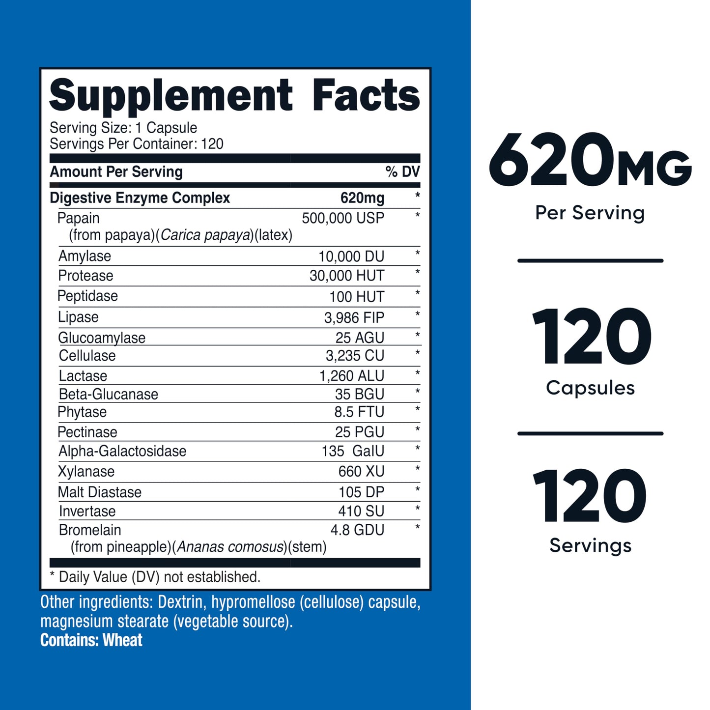 Nutricost Digestive Enzymes 620mg Complete Digestive Enzyme Supplement Capsules, 120 Count