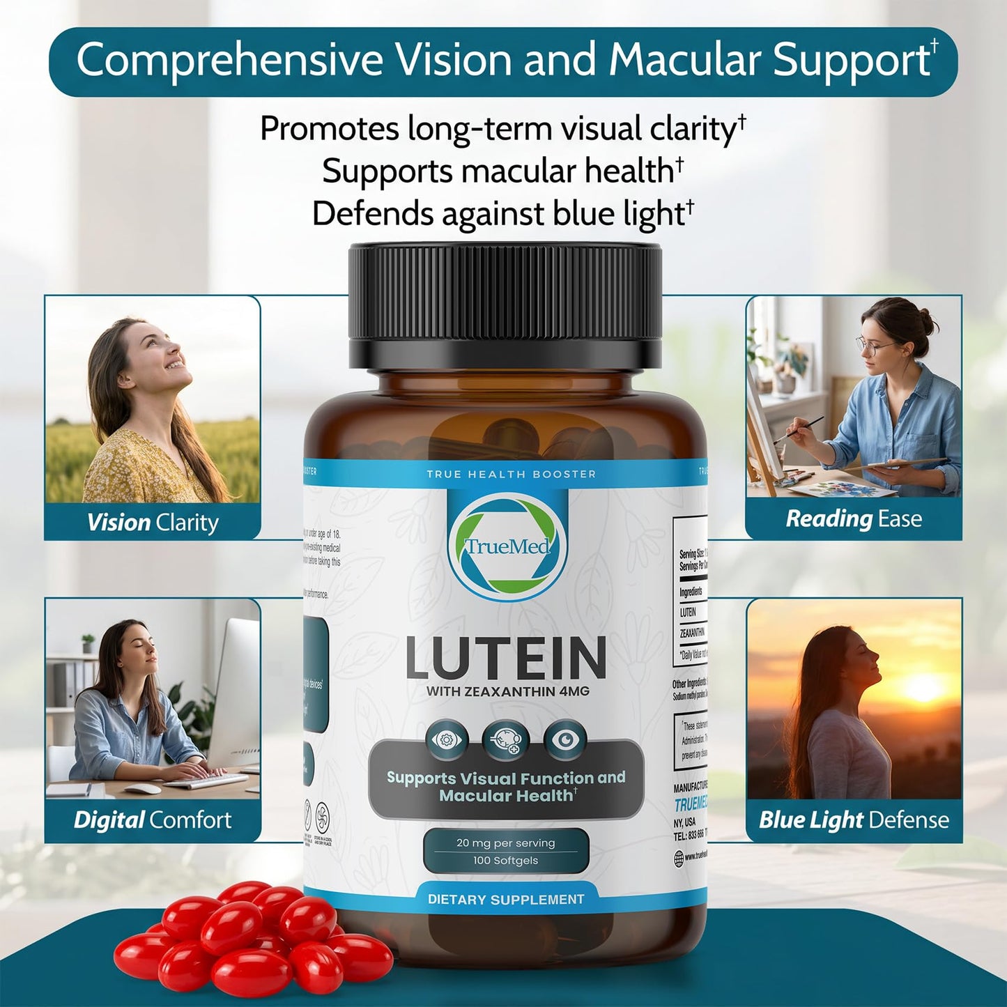 TRUEMED Lutein 20mg with Zeaxanthin 4mg Softgels, 100-count