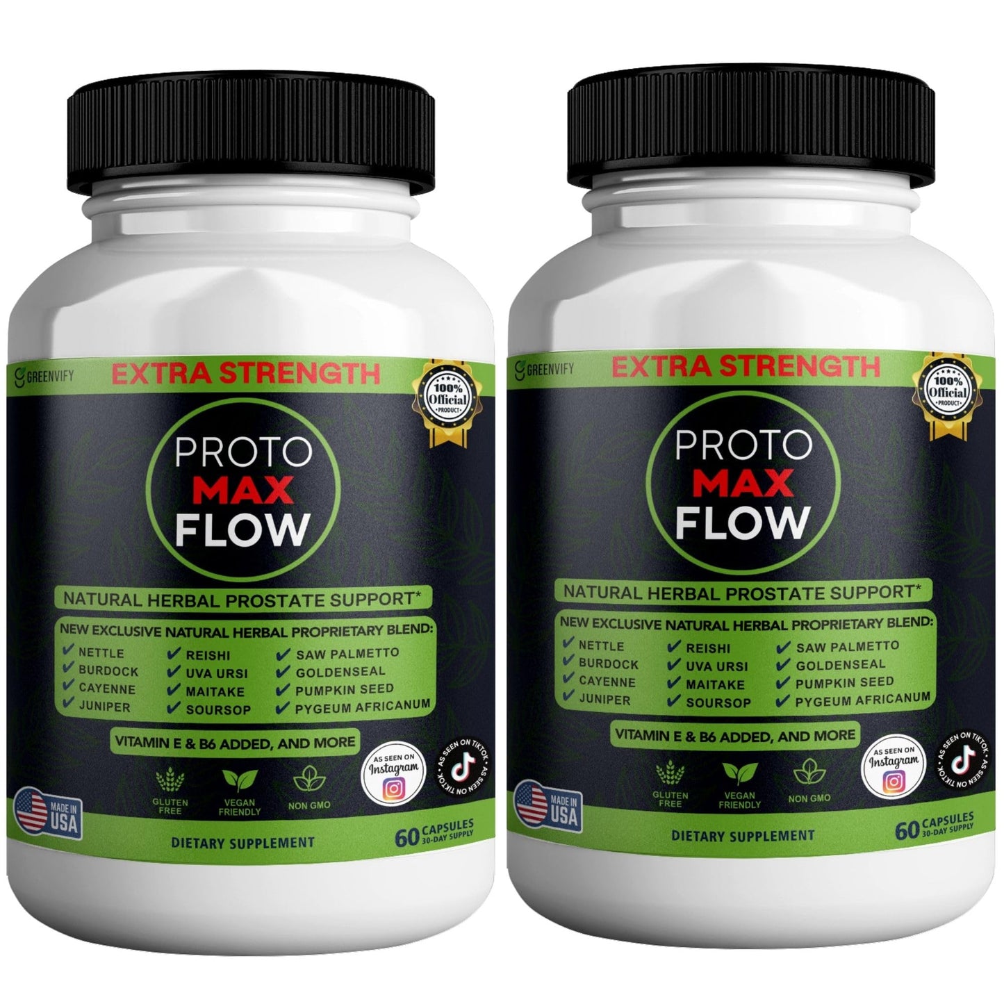 GREENVIFY Proto Max Flow Extra Strength Prostate Support Natural Herbal Supplement with Saw Palmetto Capsules, 120 Count