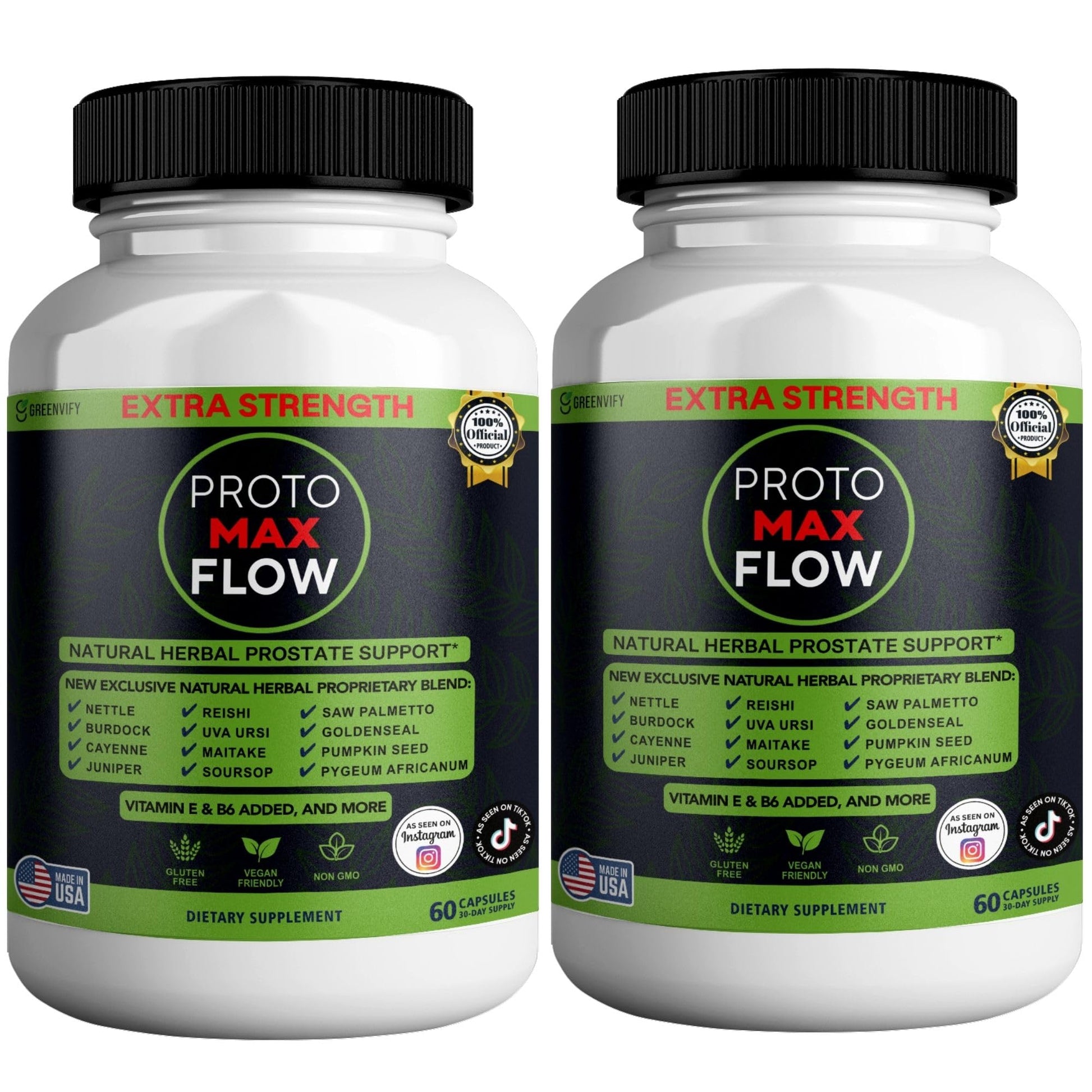 GREENVIFY Proto Max Flow Extra Strength Prostate Support Natural Herbal Supplement with Saw Palmetto Capsules, 120 Count