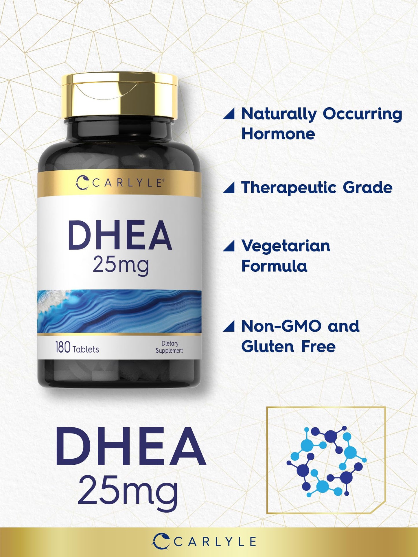 Carlyle DHEA Supplement for Women and Men 25mg Tablet, 180 Tablets