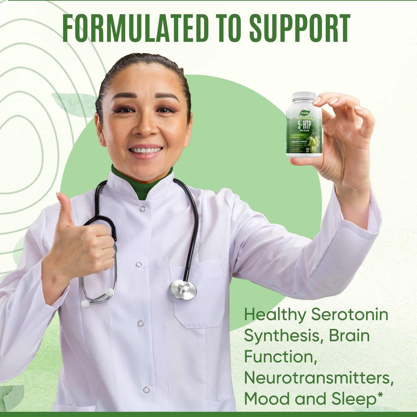YEVANI 5-HTP Formula with Calcium Capsule, 60 Capsules
