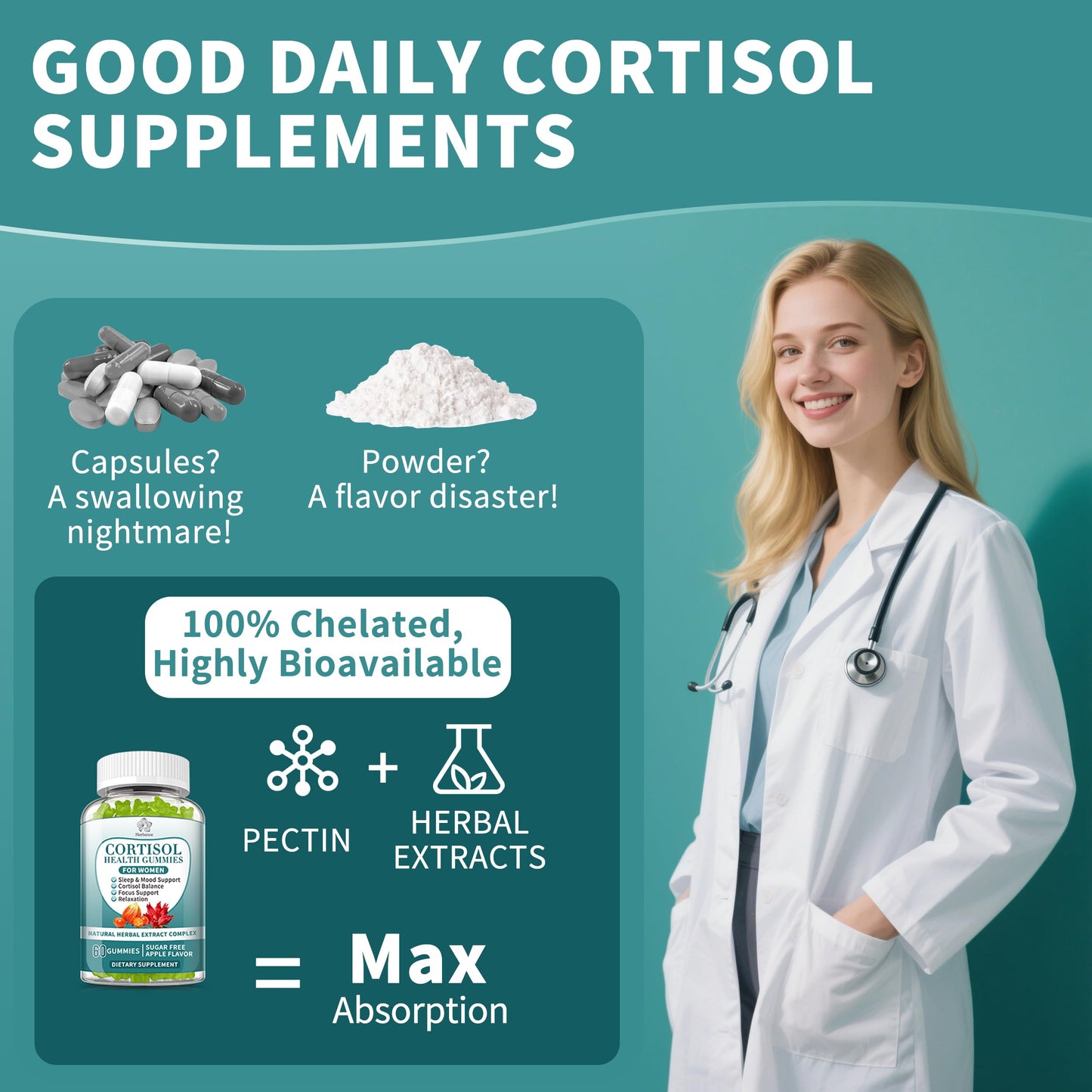 Herbance Cortisol Reducer Gummies for Women, 60 Count