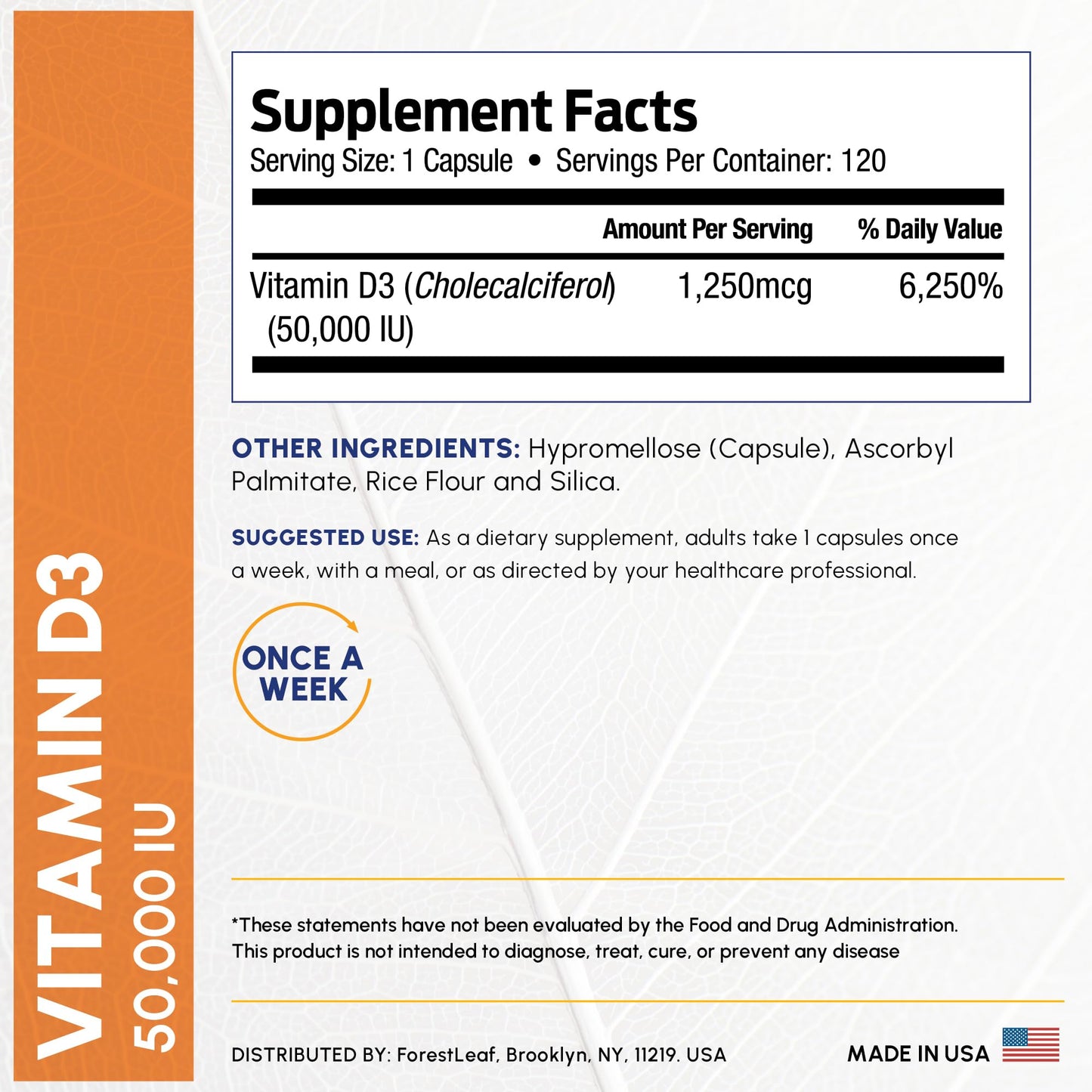 ForestLeaf Vitamin D3 50,000 IU Capsule, 120 Count