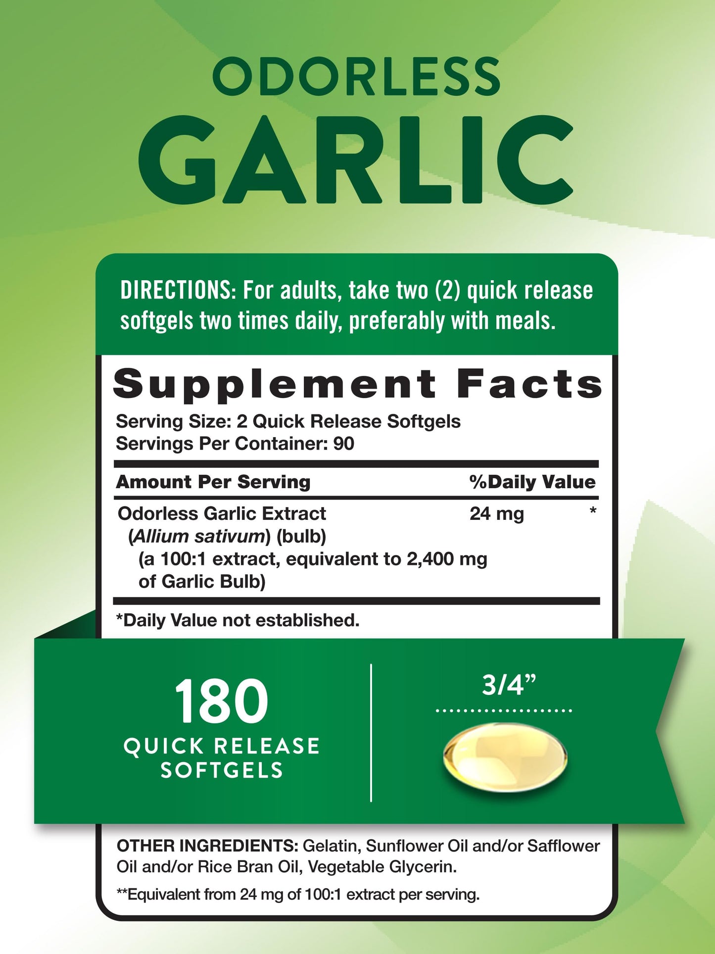 Nature's Truth Odorless Garlic Softgels 180