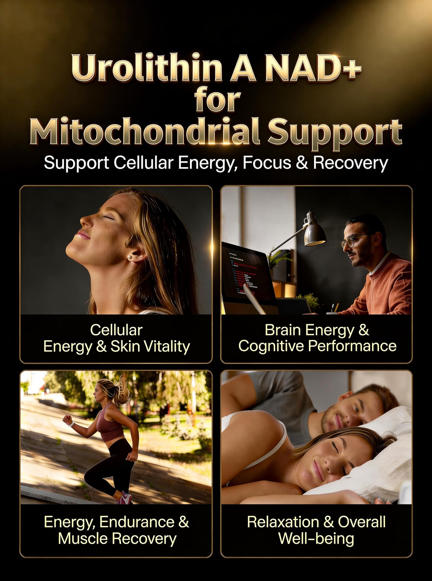 GulpGrove Urolithin A Premium 6-in-1 Mitochondrial Support Supplement with Liposomal NAD+, Trans-Resveratrol, CoQ10, PQQ & TMG for Healthy Aging, Energy & Muscle Strength Softgels 120