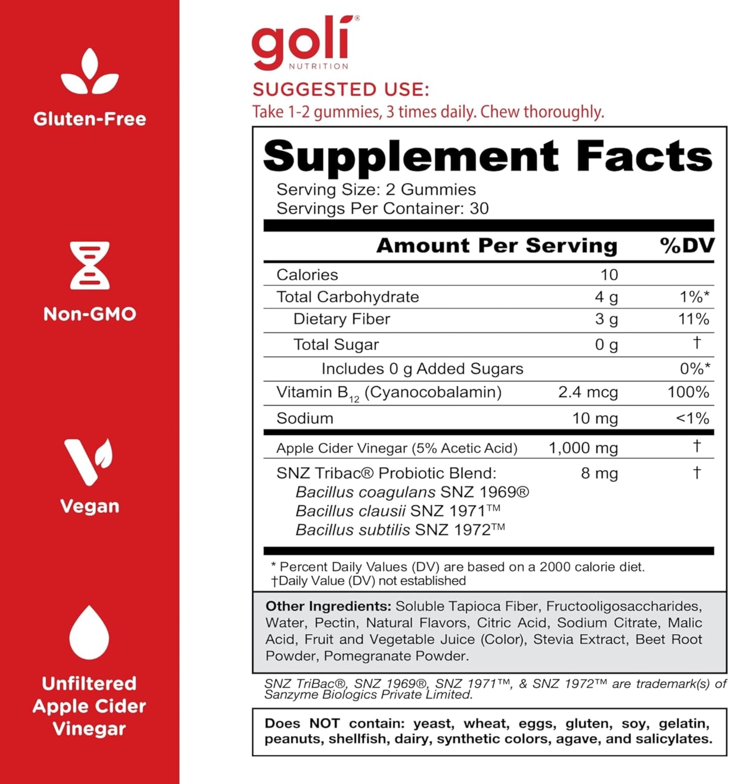 Goli Zero Sugar Apple Cider Vinegar Gummies, 300 Count