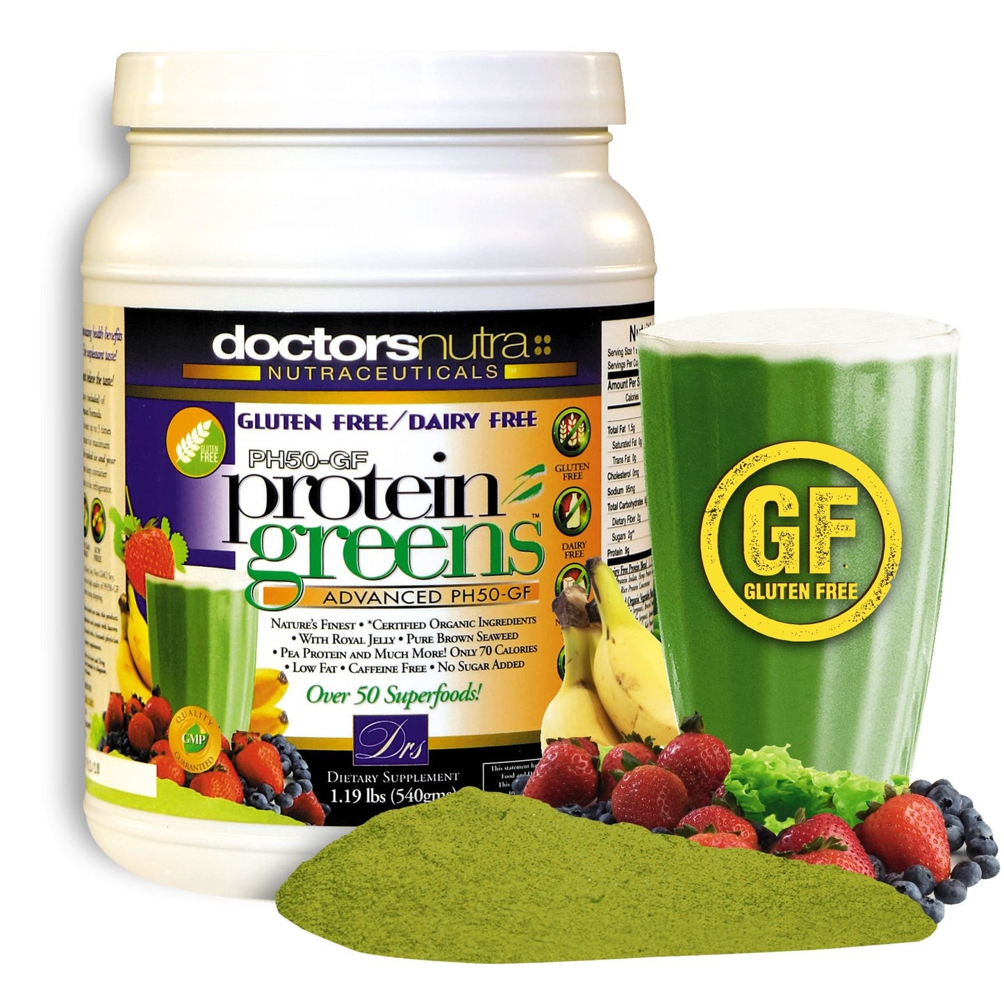 Doctors Nutra Nutraceuticals PH50 Protein Greens Plant-Based All Natural No Gluten Non-Dairy Vegetable Pea Rice Protein Vanilla Flavor Protein Powder 19.04 oz