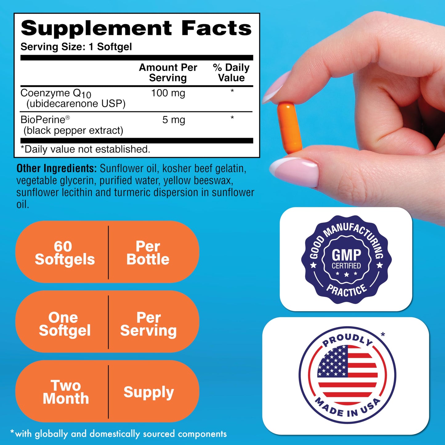 Health Thru Nutrition CoQ-10 100mg with BioPerine Softgels, 60 Count