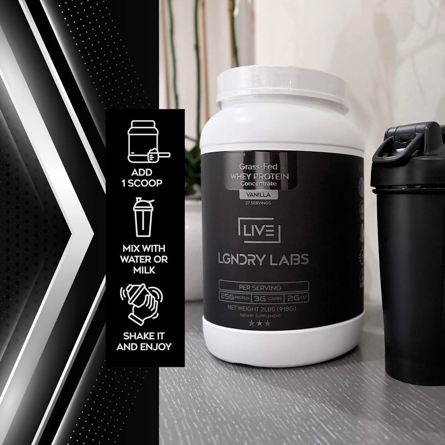 LIVE LGNDRY LABS Grass-Fed Vanilla Whey Protein Powder 32 Servings