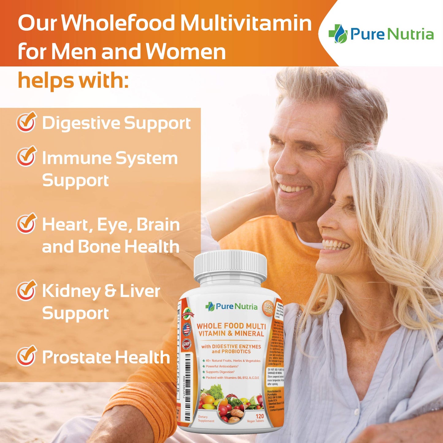 PureNutria Whole Food Multivitamin and Minerals with Probiotic Enzymes 120 Caplets