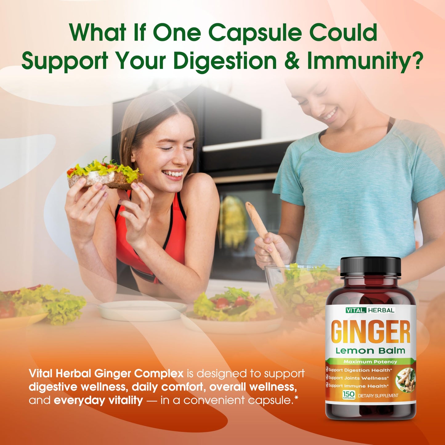 VITAL HERBAL Liposomal Ginger with Lemon Balm, Cinnamon Capsules 150