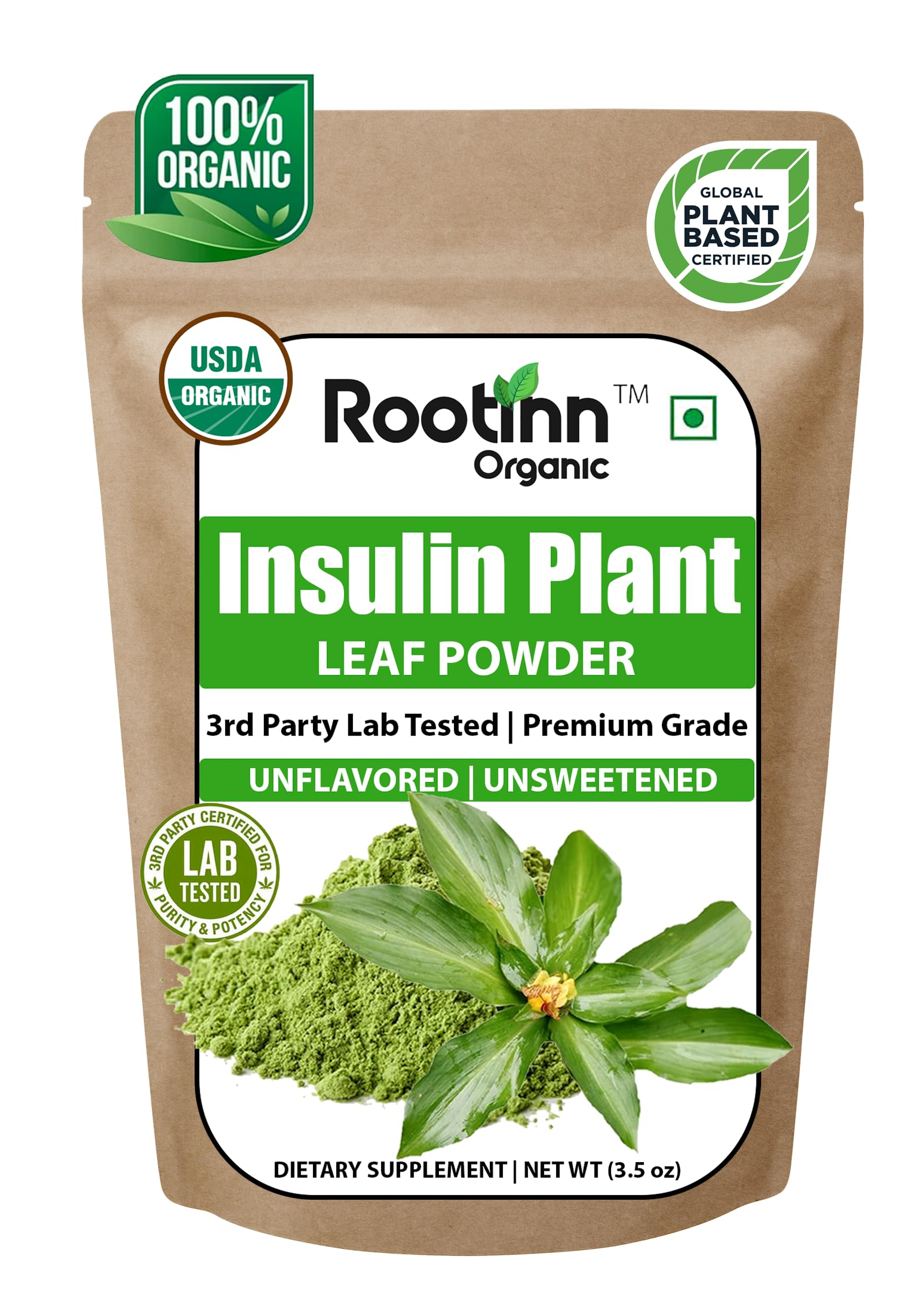 Rootinn Organic Insulin Plant Powder (Costus Igneus) 3.5 Oz