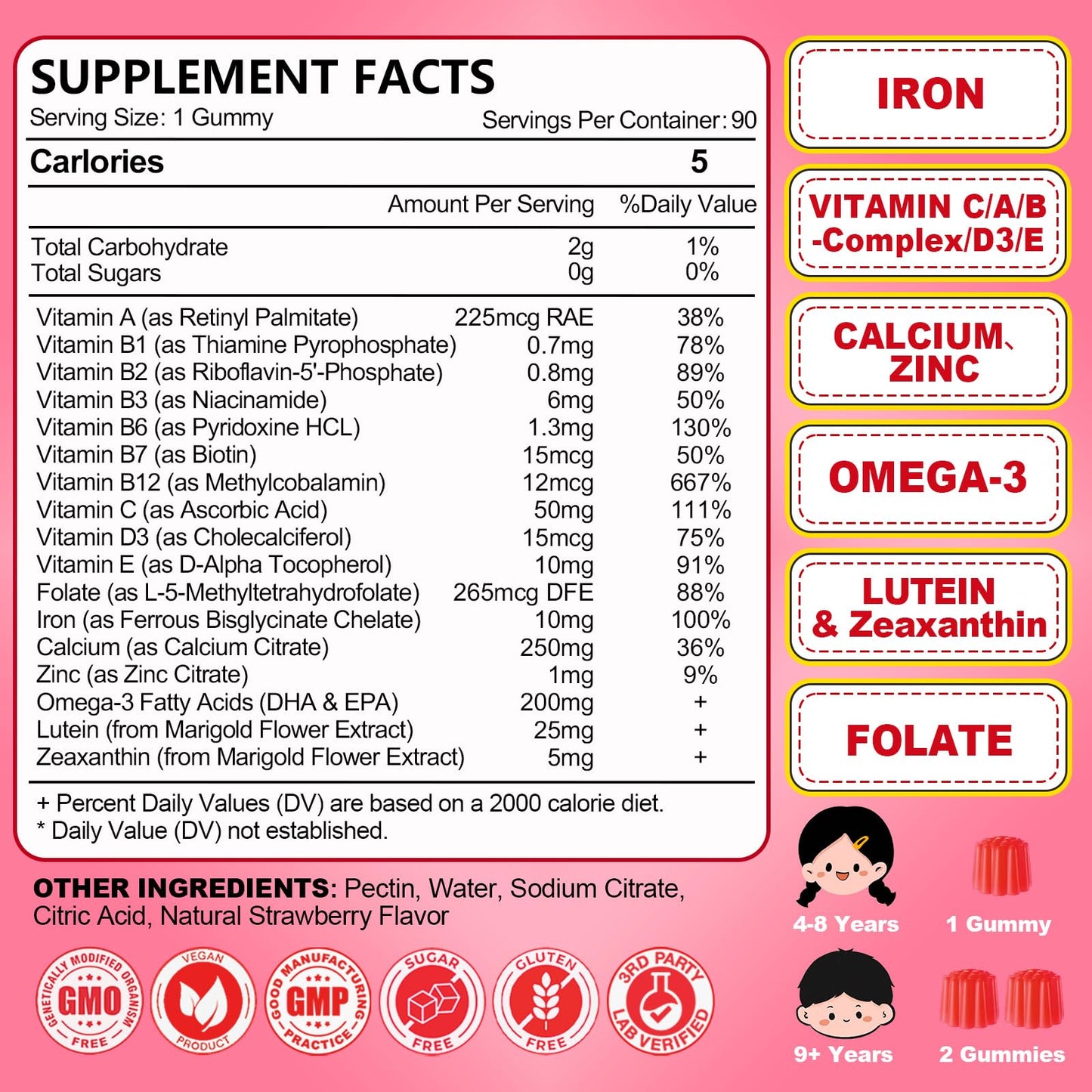 JOVITHEA Iron Gummies for Kids 90 Count