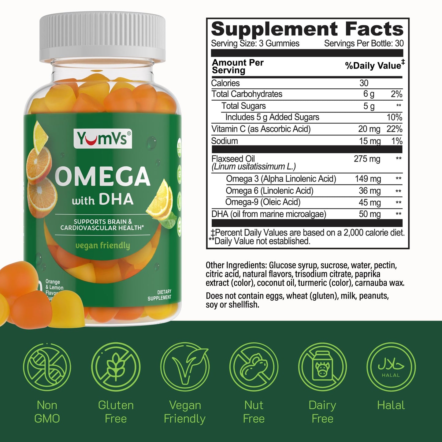 YUM-V'S Vegan Omega-3 Supplement Gummies 90
