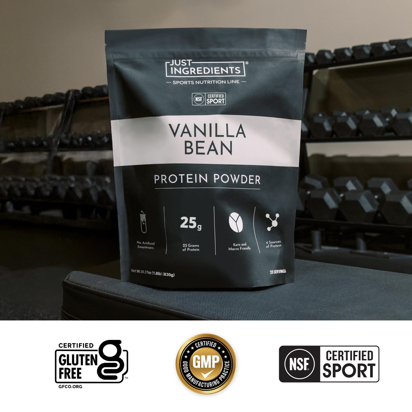 JUST INGREDIENTS Vanilla Bean Protein Powder, 25 Servings