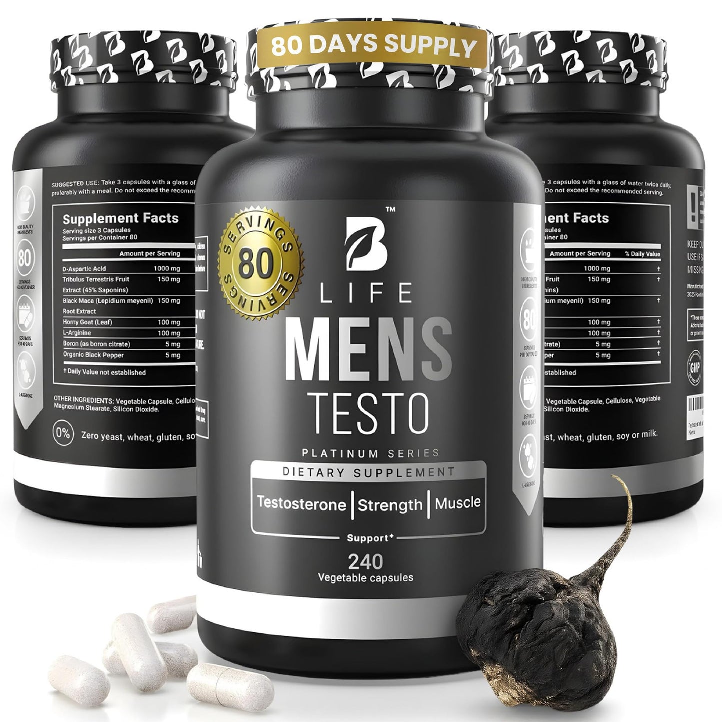 B Life Company Testosterone Booster Supplement for Men Capsules 240