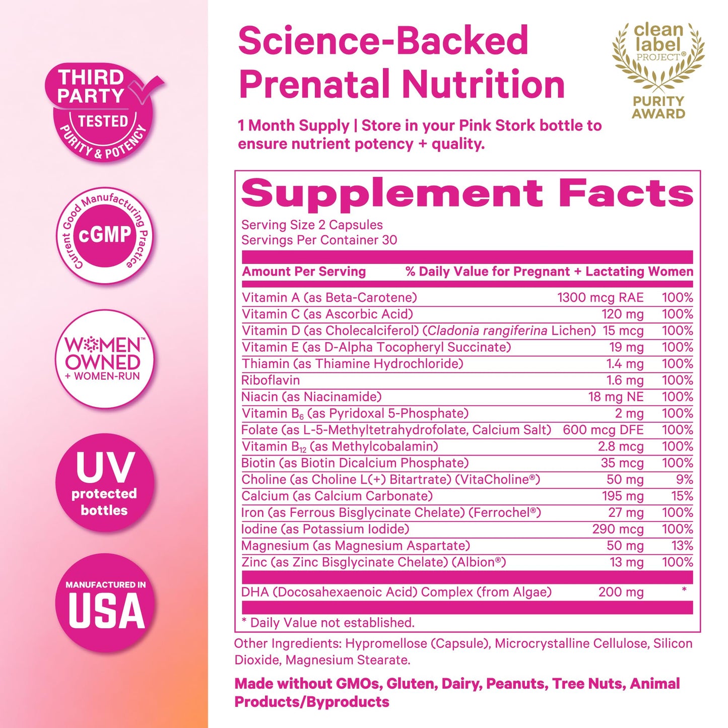 Pink Stork Total Prenatal Vitamins Capsules, 60 Capsules