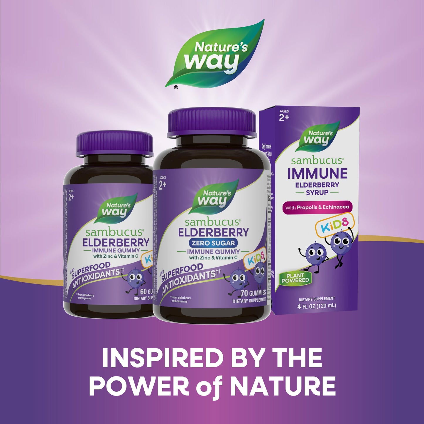 Nature's Way Sambucus Kids Zero Sugar Elderberry Immune Gummies, 70 ct