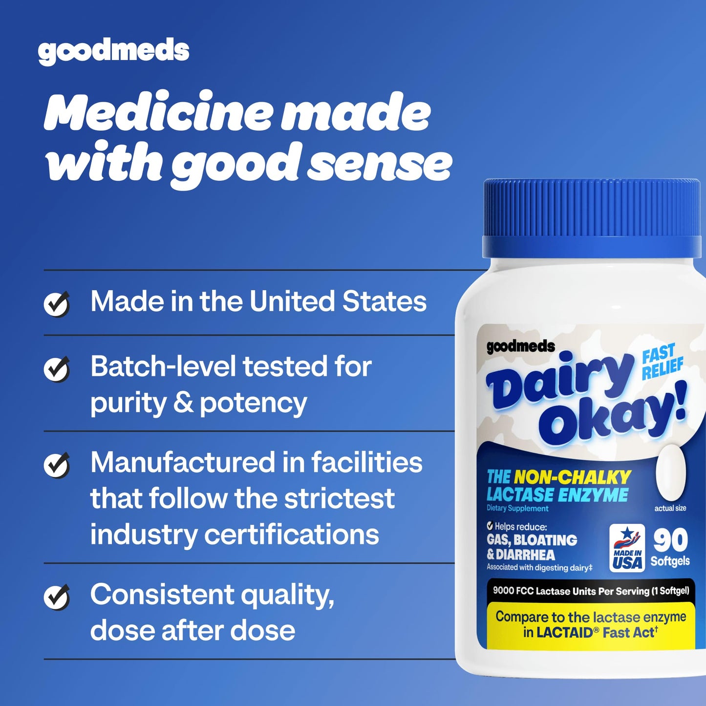 GoodMeds Fast Acting Dairy Relief Lactase Enzymes Softgels, 90