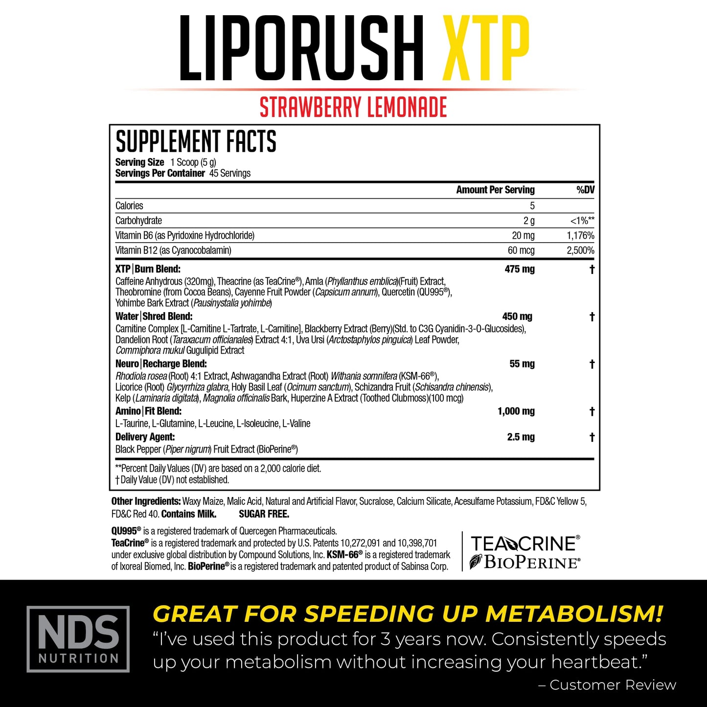 LIPORUSH NDS Nutrition XTP Thermogenic Fat Burner with L-Carnitine Powder, 7.9 Ounce