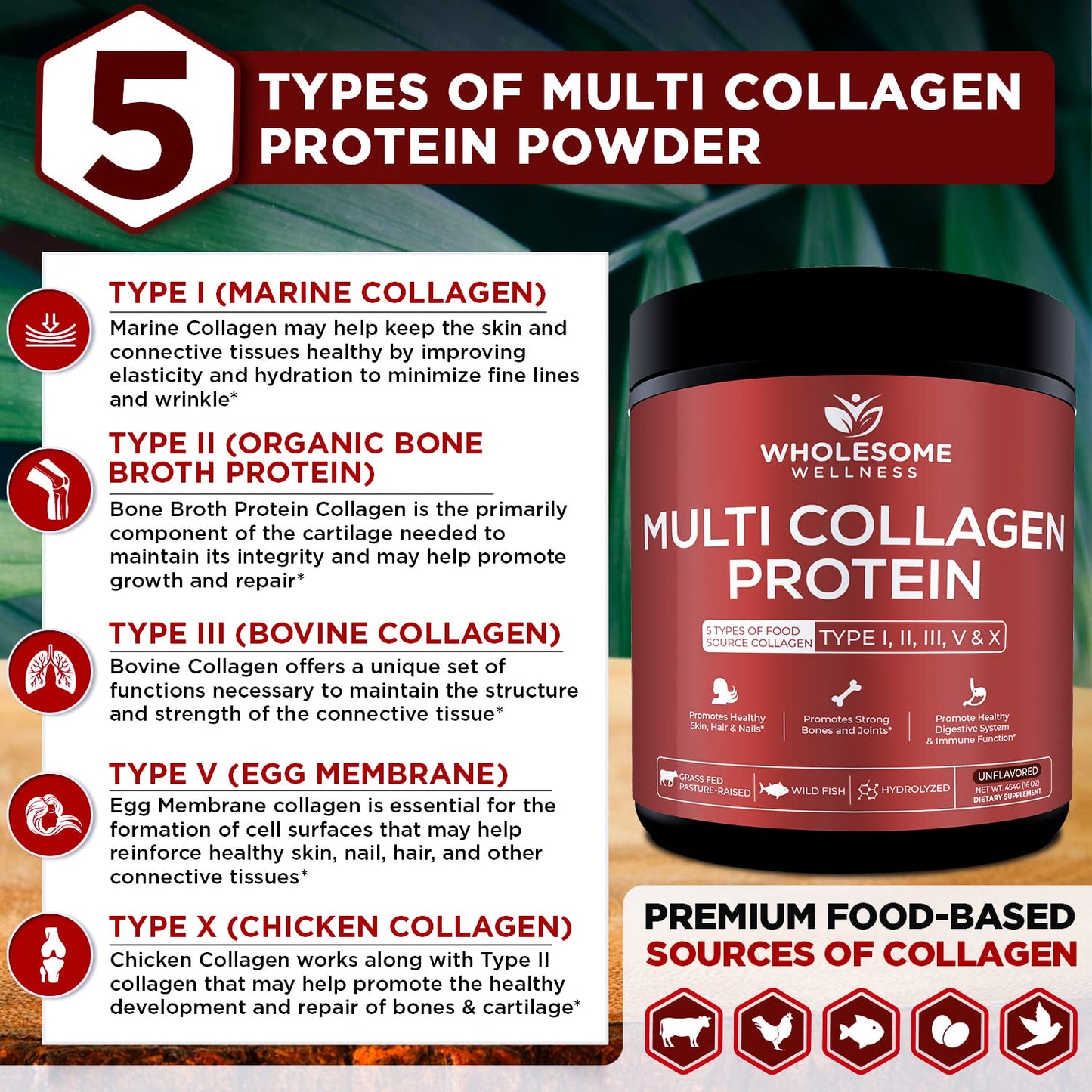 Wholesome Wellness Premium Multi Collagen Peptides Protein Powder, 16