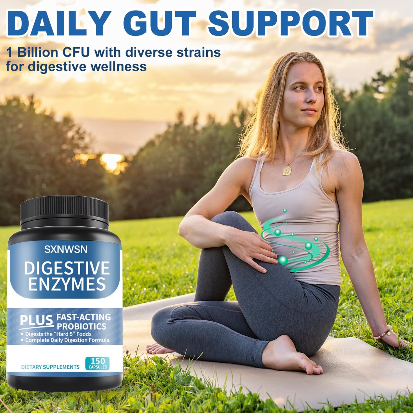 SXNWSN Digestive Enzymes with Bromelain for Gut Health, 150 Vegan Capsules