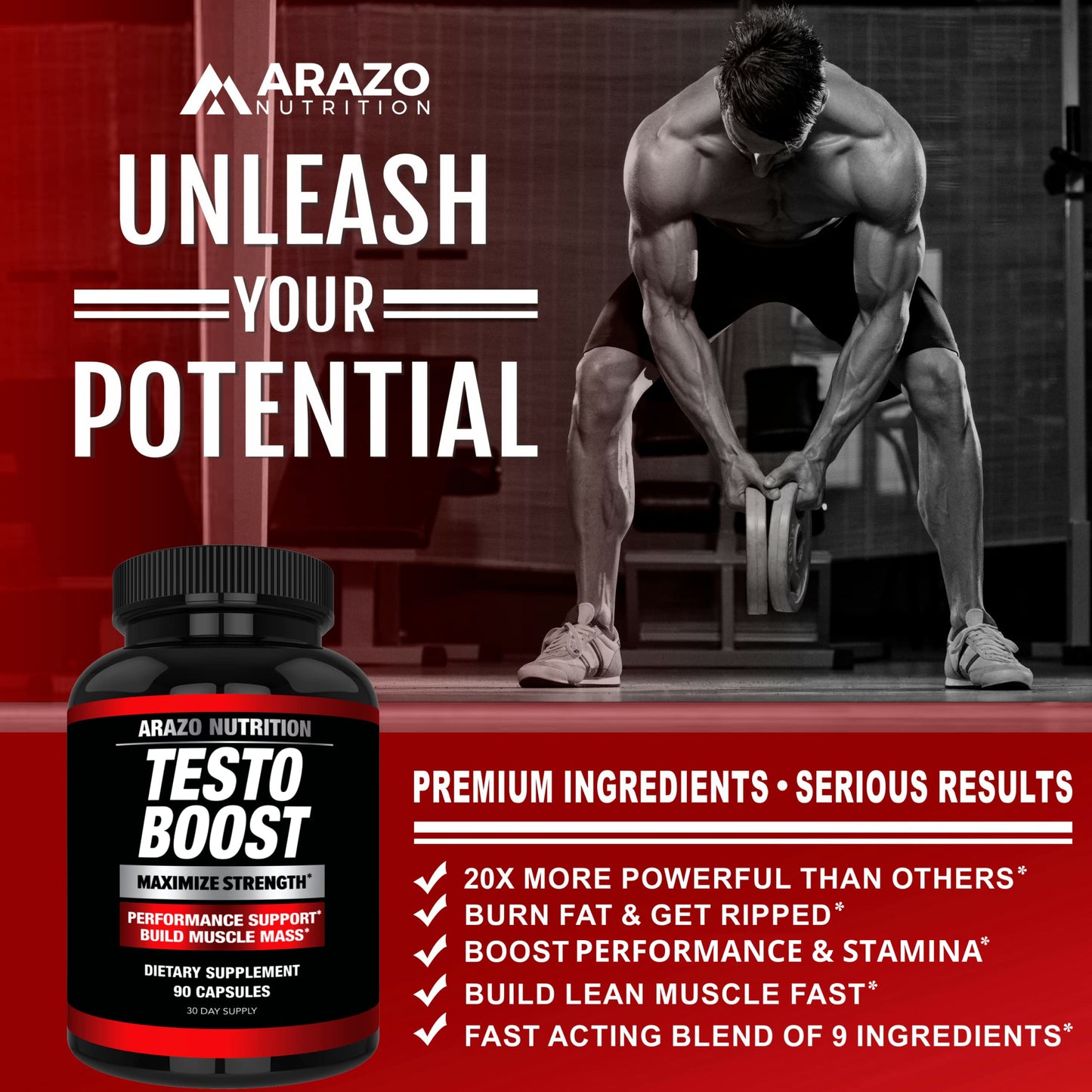 Arazo Nutrition TestoBoost Test Booster Supplement Capsule 90 Count