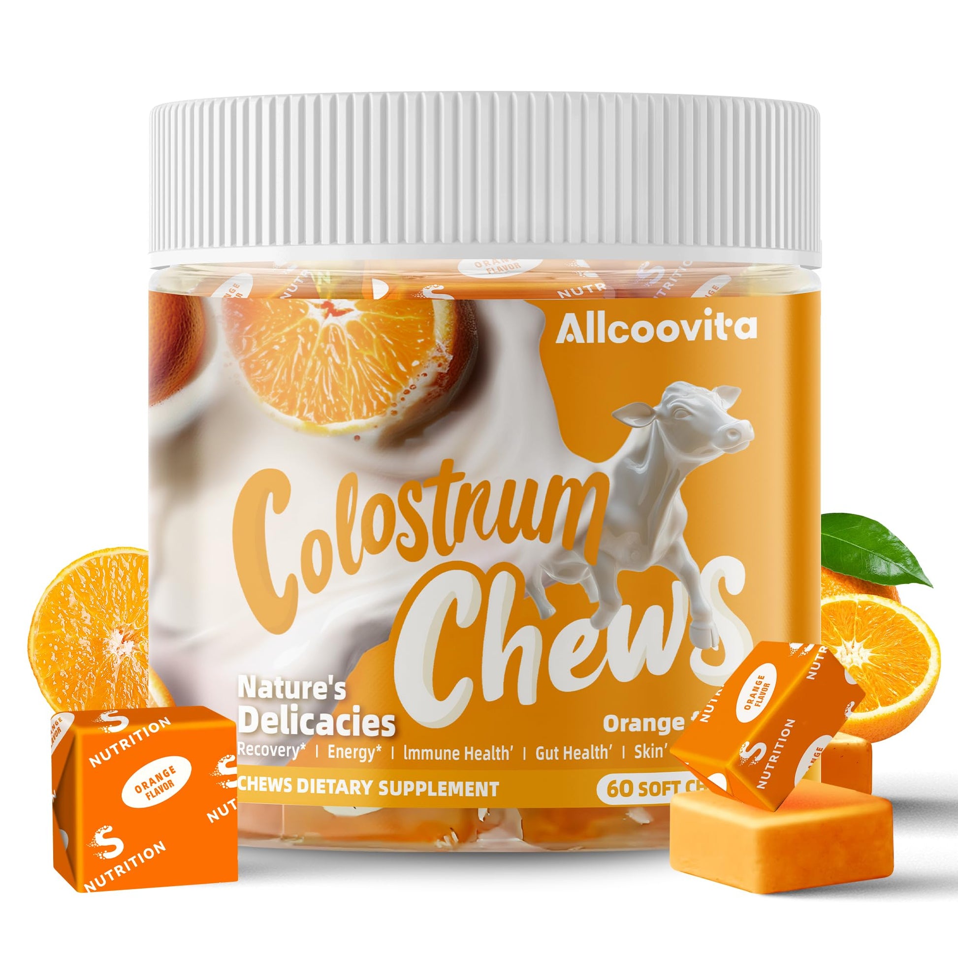 Allcoovita Bovine Colostrum Soft Chews with Probiotics, 60 Count