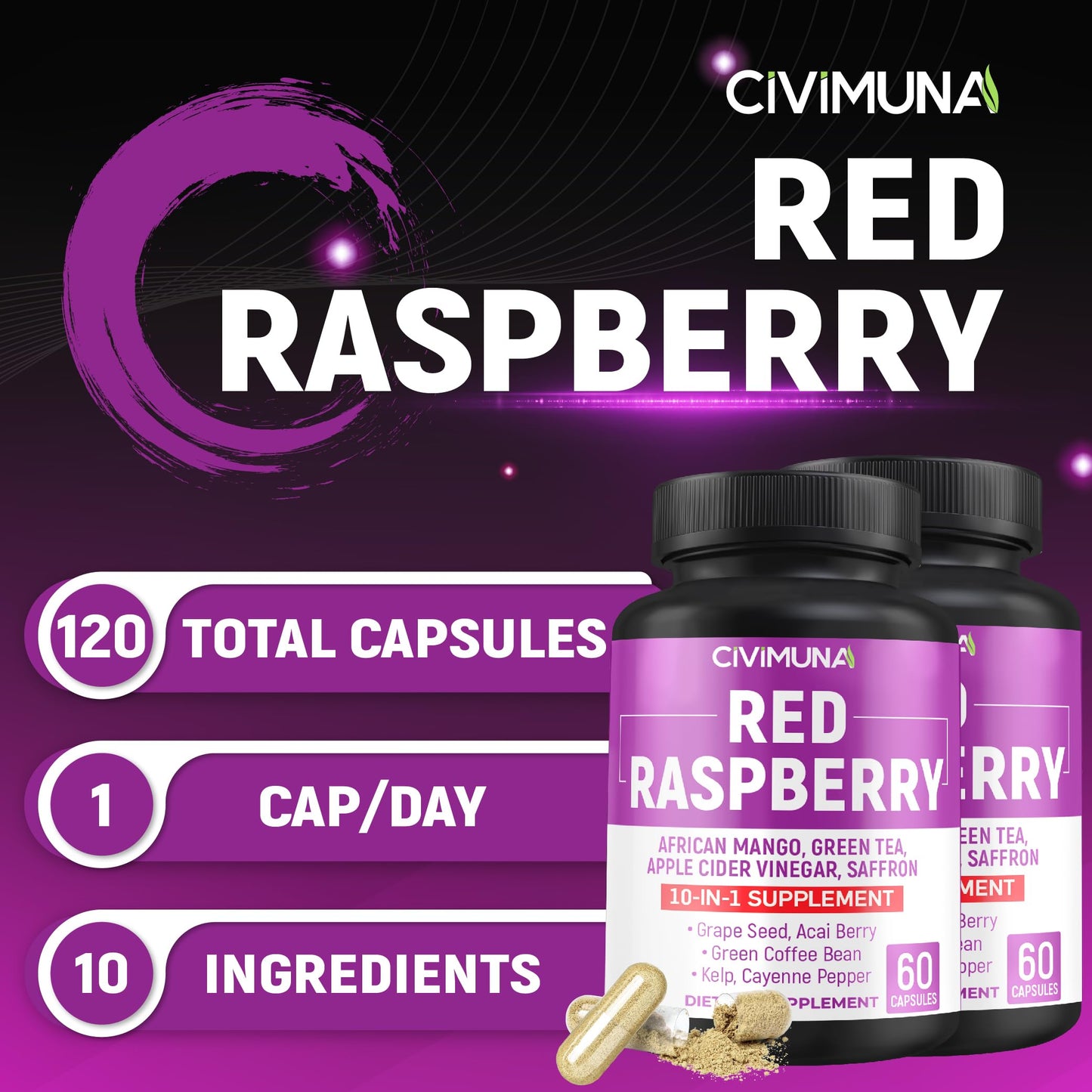 CIVIMUNA Red Raspberry Capsules 120 Capsules