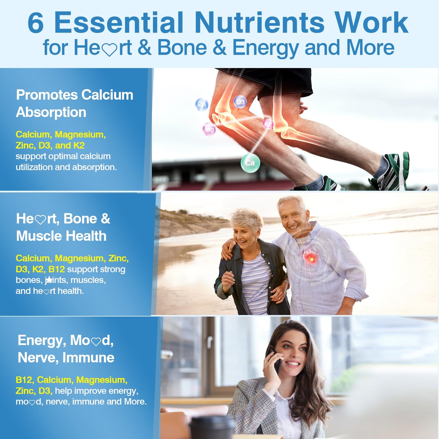 LILICARE Calcium D3 K2 Magnesium Zinc Gummies, 180 Count