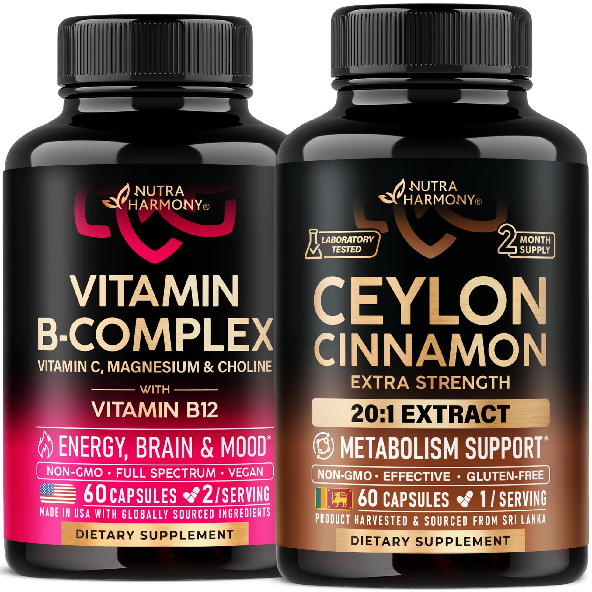 NUTRAHARMONY Vitamin B Complex & Ceylon Cinnamon Capsules 120