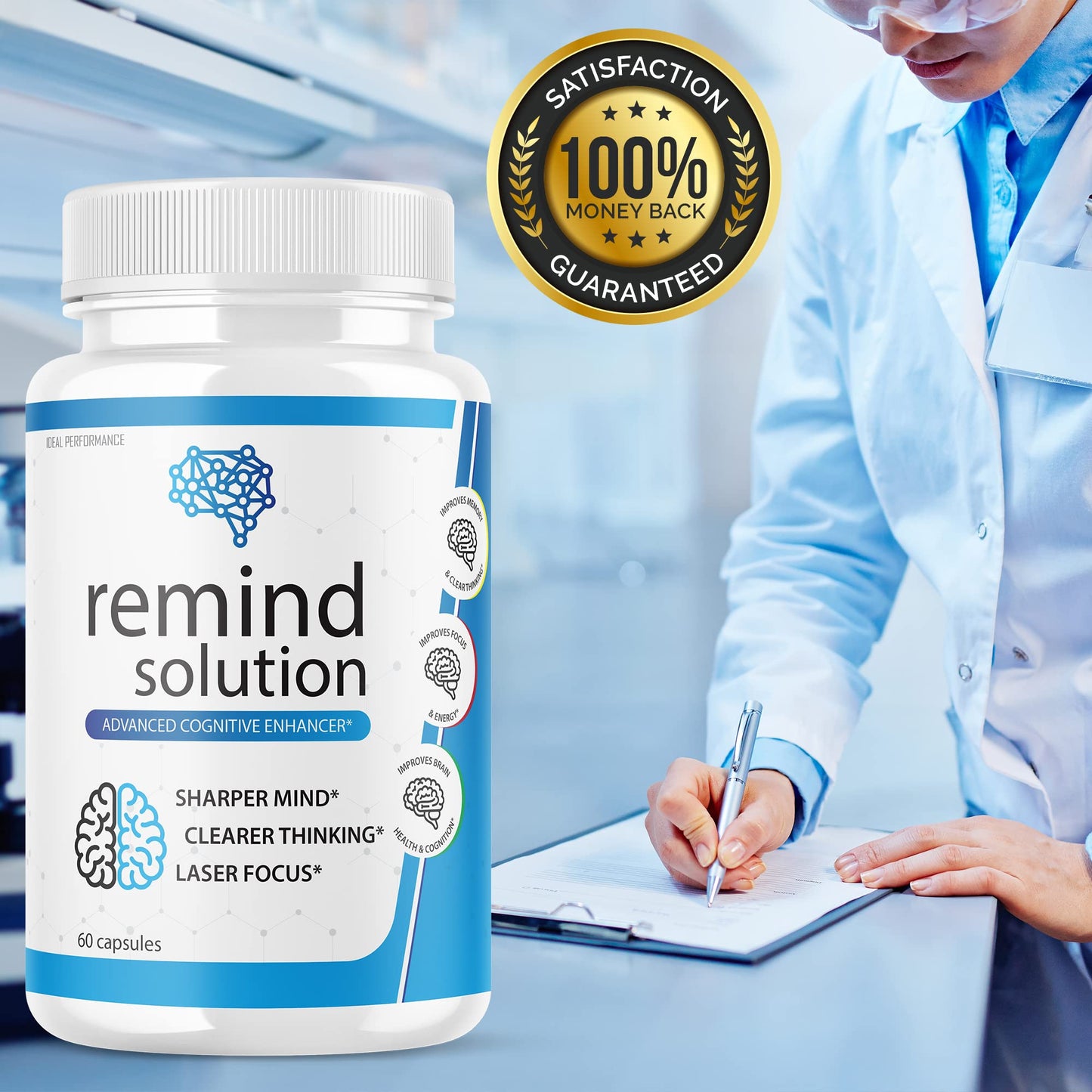 IDEAL PERFORMANCE Remind Solution for Memory Advanced Cognitive Brain Health Function Focus Max Concentration Recall Supplement, Capsules, 120 Capsules