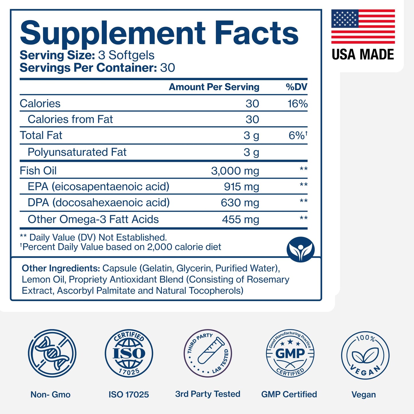 Pure Micronutrients Omega 3 Fish Oil Supplement 90 Softgels