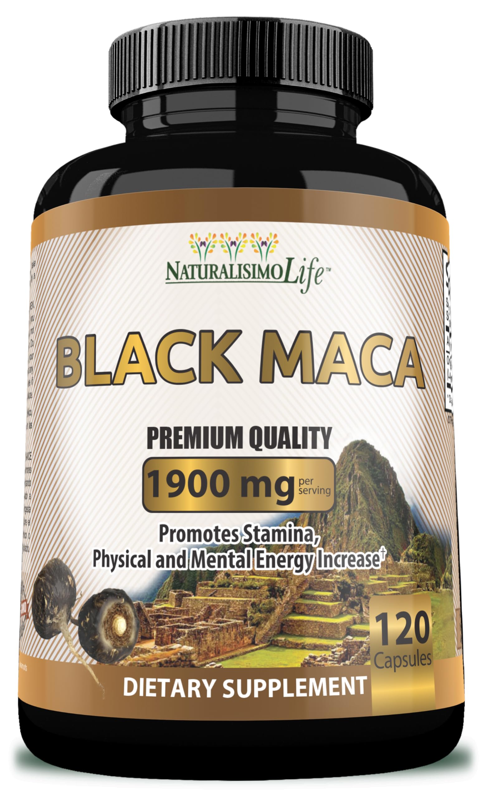 NaturalisimoLife Organic Black Maca 1,900 mg per Serving Natural Energy Booster Peruvian Maca for Men & Women Capsules, 120 Count