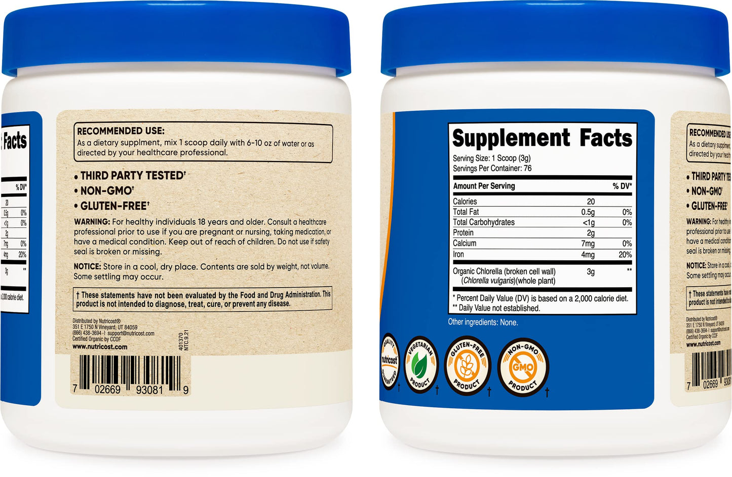 Nutricost Organic Chlorella Powder, 24 Servings