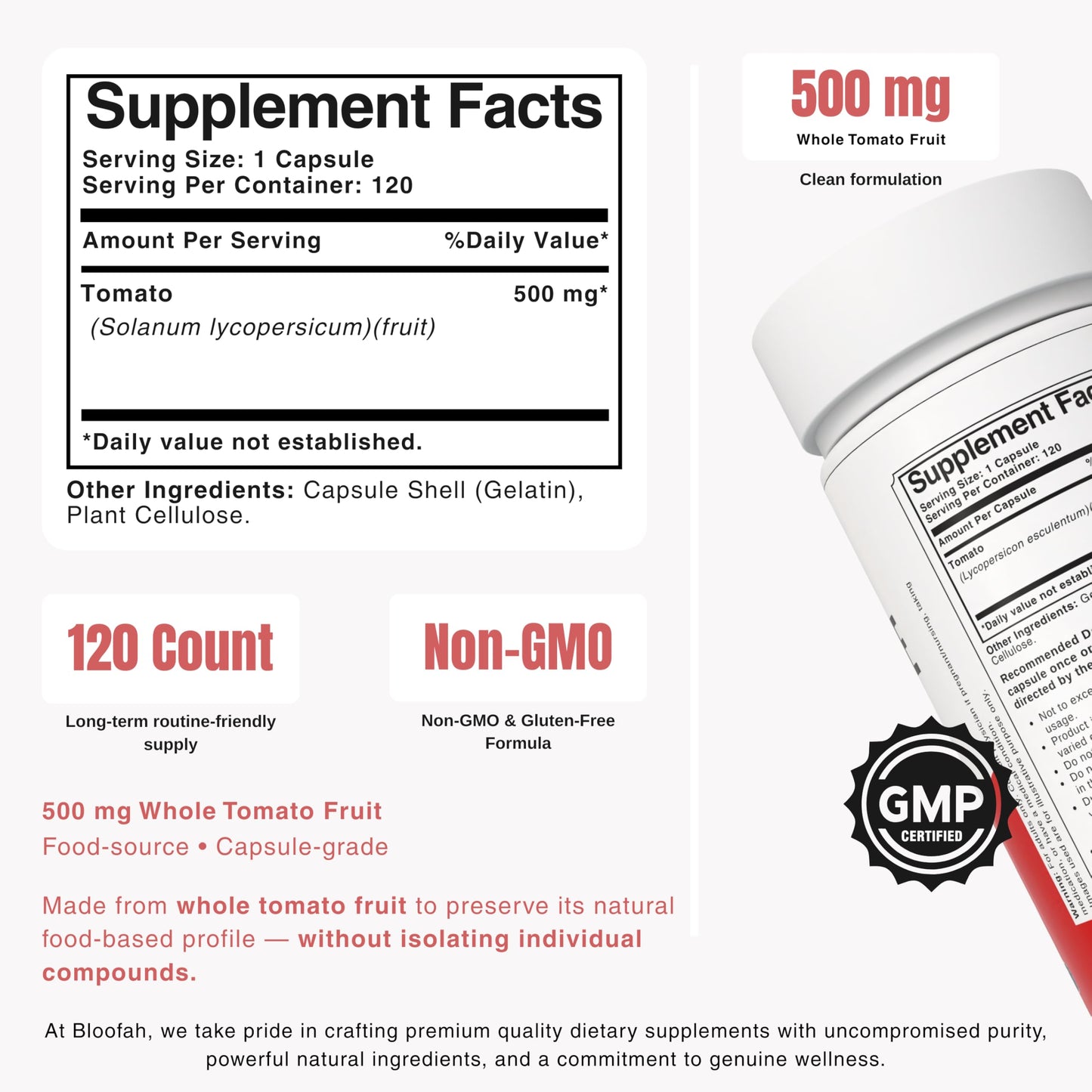 Bloofah Lycopene Supplement Capsules 500mg, 120 Count