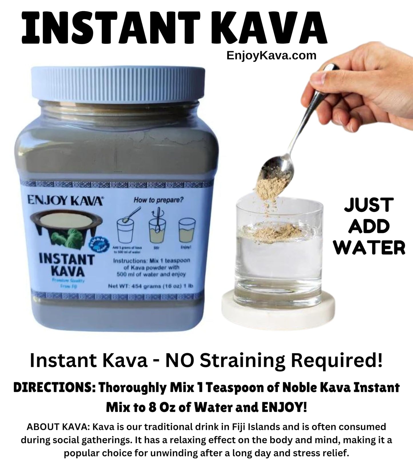 Enjoy Kava KAVA On The Go Instant Kava Powder, 16 oz