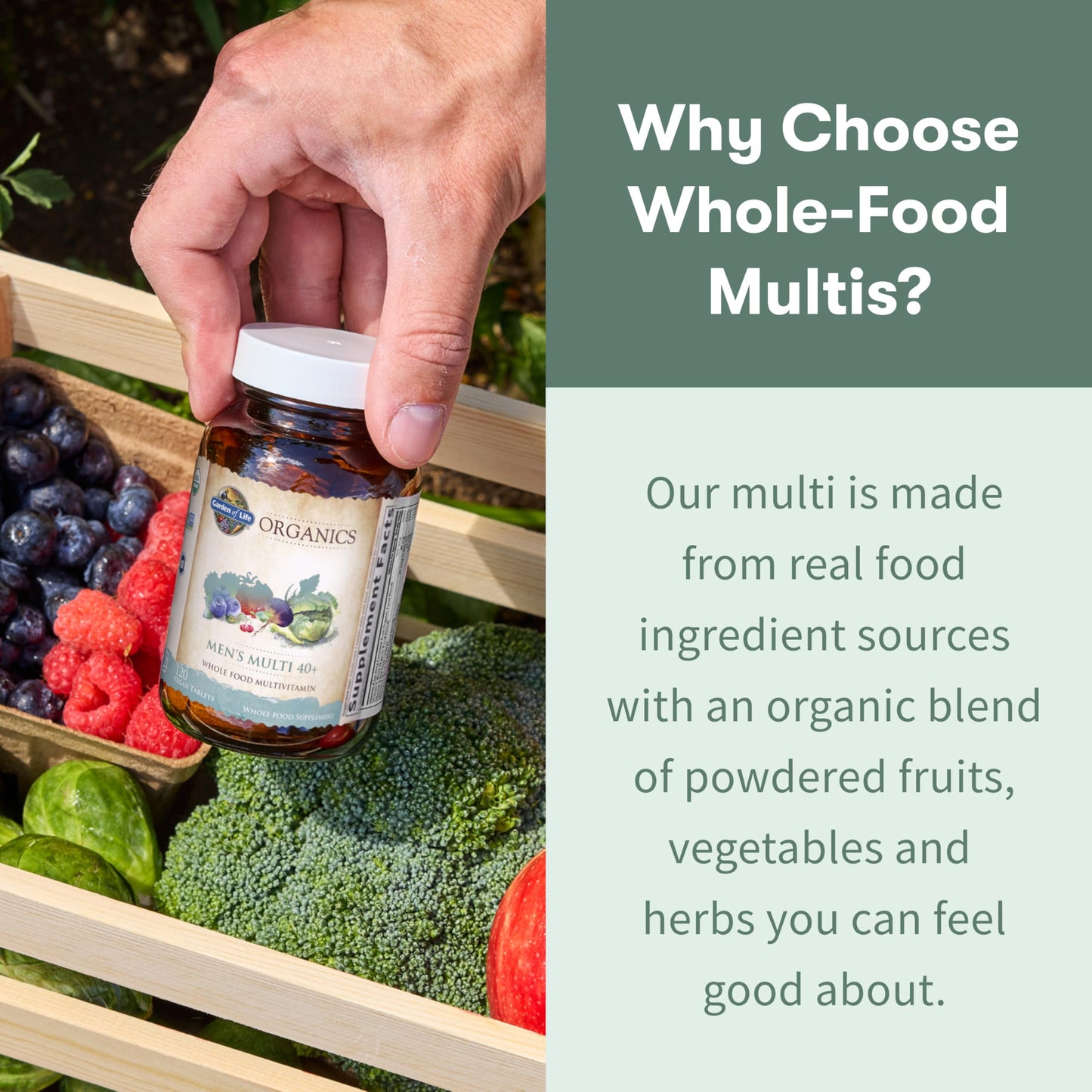 Garden of Life Organics Men's 40+ Multivitamin with Prostate Support, B12 & Vitamins – Vegan Daily Whole Food Multivitamin, Non-GMO, Certified Organic, 120 Tablets