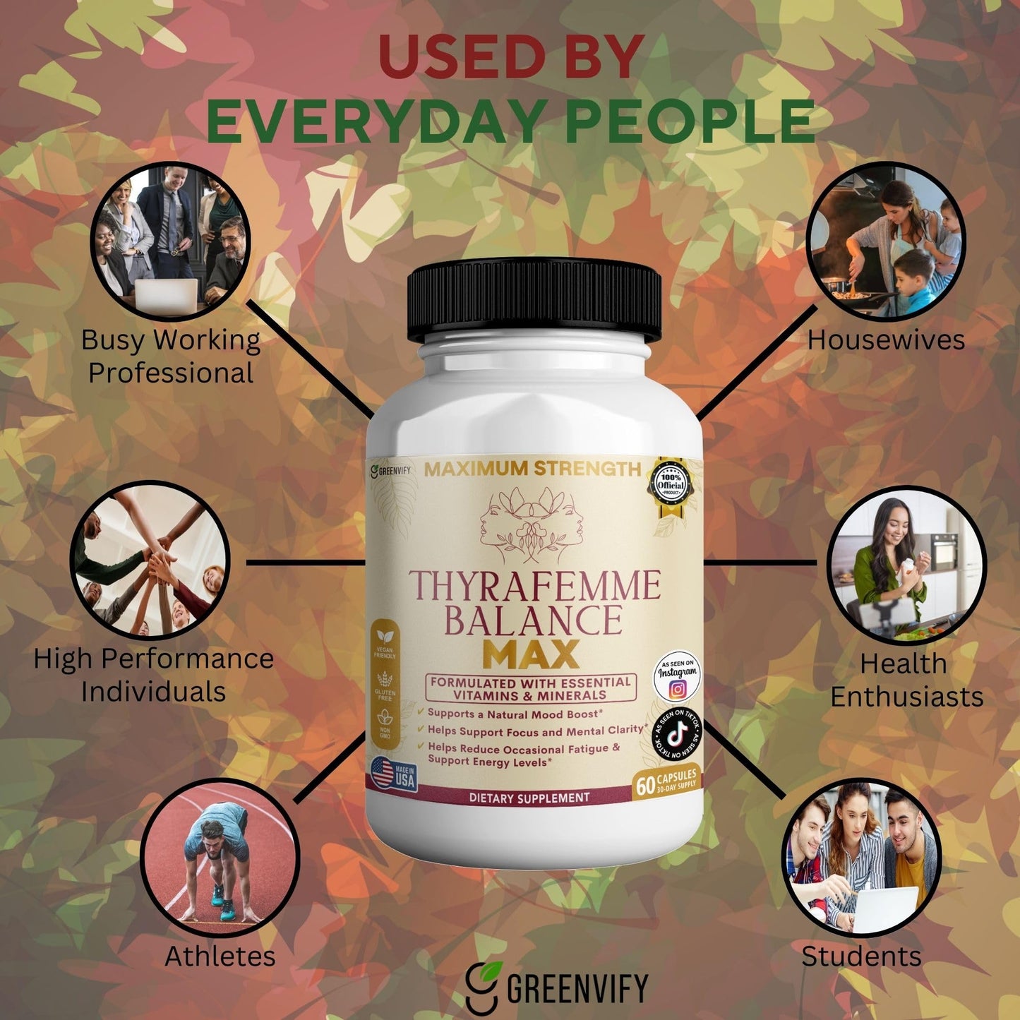 GREENVIFY Thyrafemme Balance Max, Mood and Energy Support Supplement, Capsule, 60 Capsules