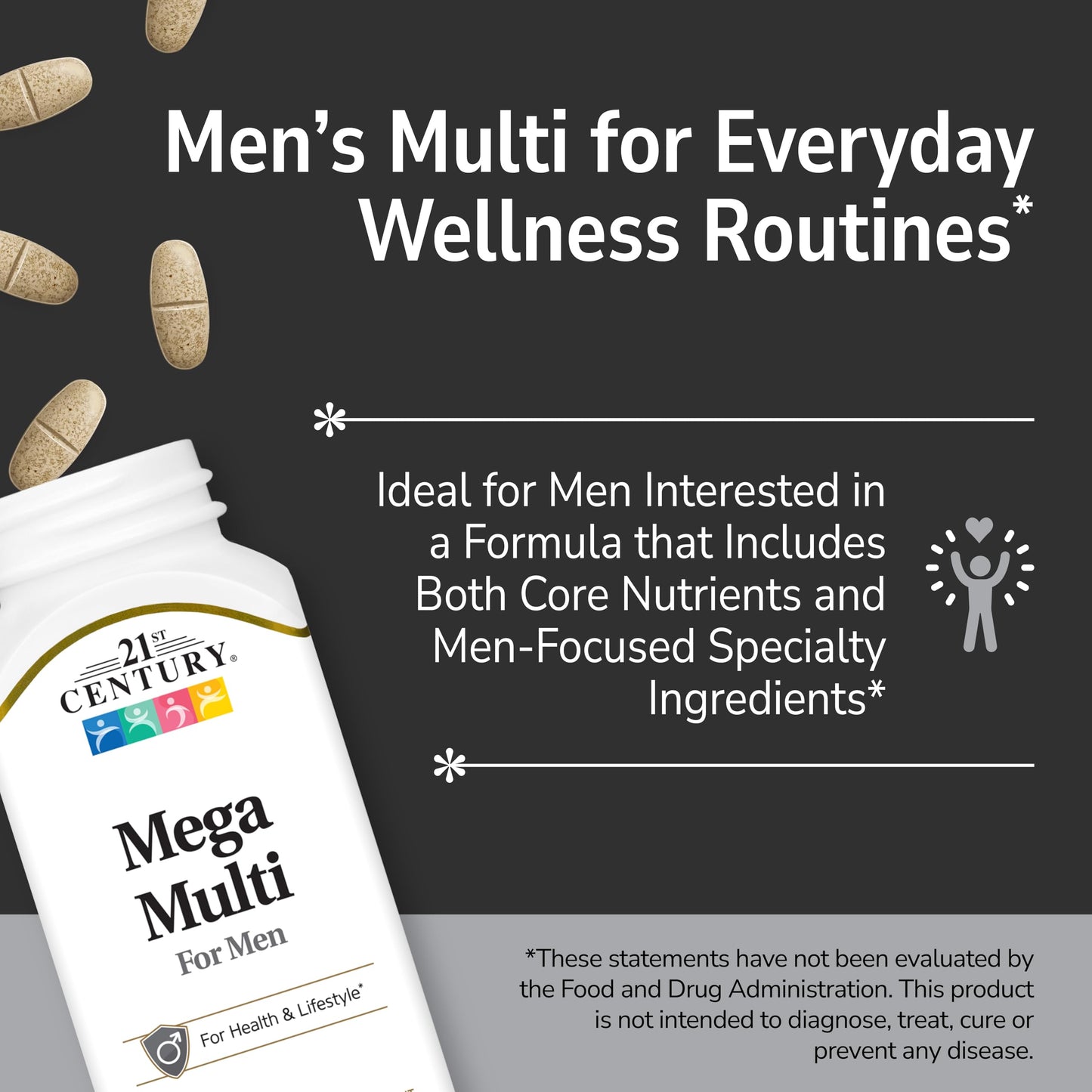 21st Century Mega Multi for Men Multivitamin, Saw Palmetto & Ginseng, 90 Tablets