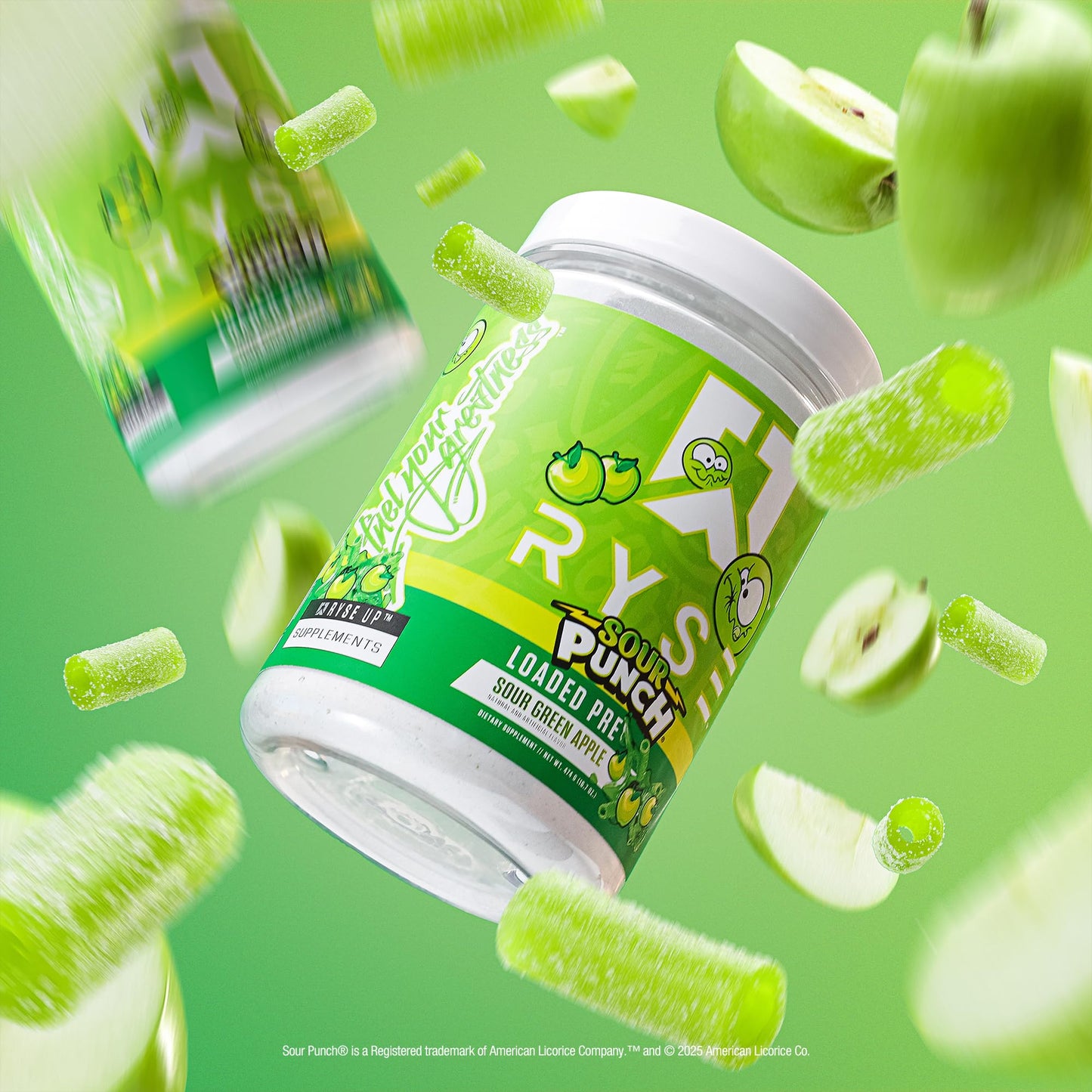 RYSE Up Supplements Loaded Pre Workout Powder Sour Punch Green Apple, 15.3 oz