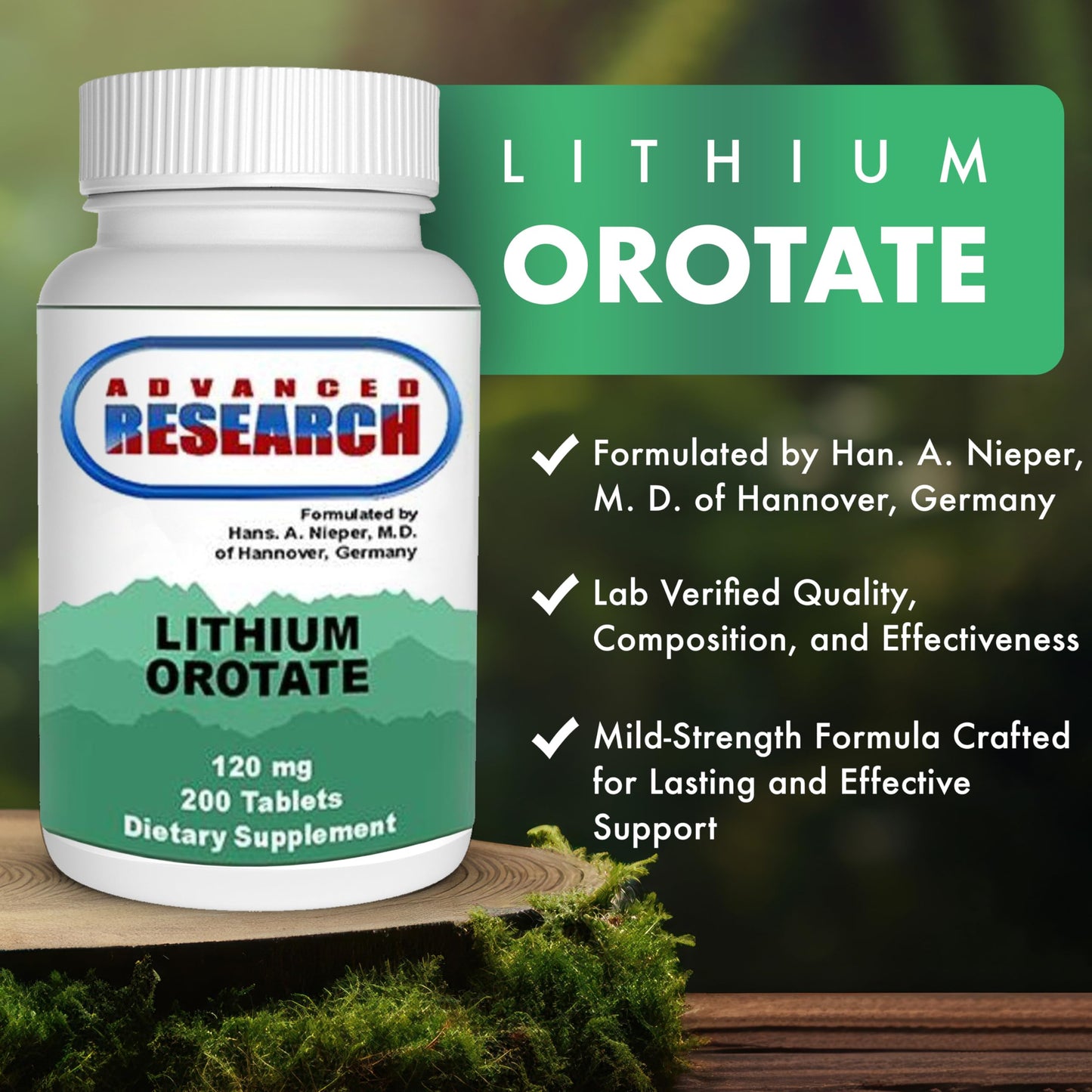 NCI Advanced Research Dr. Hans Nieper Lithium Orotate 5mg Tablets 200 Count
