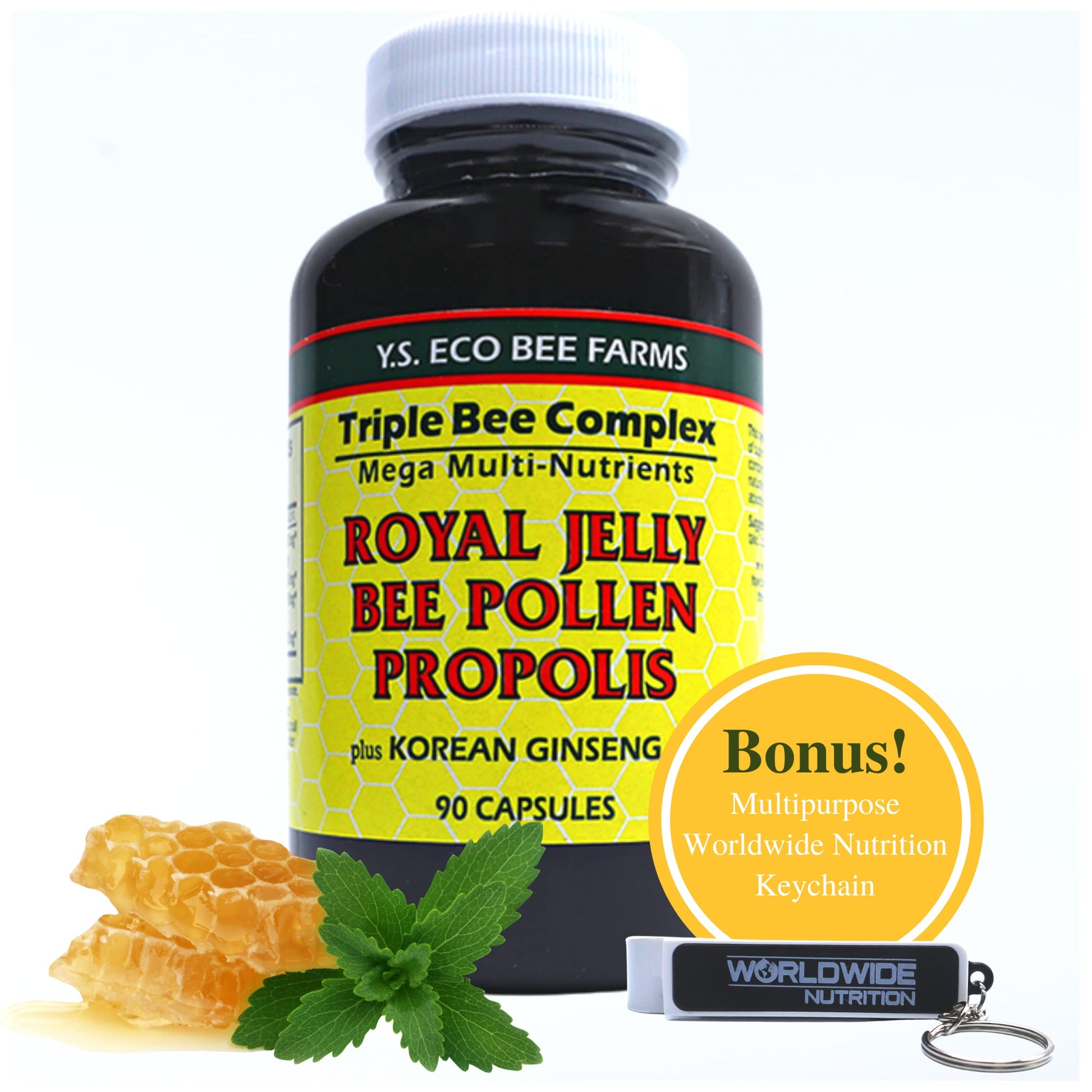 Worldwide Nutrition Triple Bee Complex Royal Jelly, Bee Pollen & Propolis with Korean Ginseng Capsule 90 Count