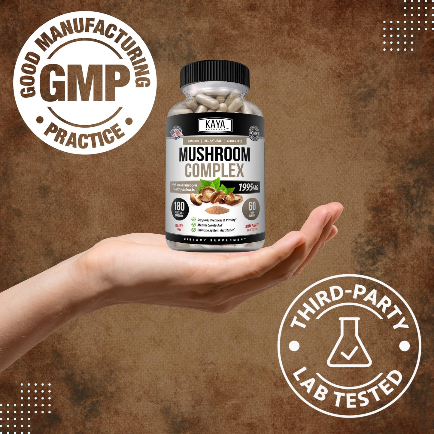 Kaya Naturals Mushroom Complex Capsules 180 Count
