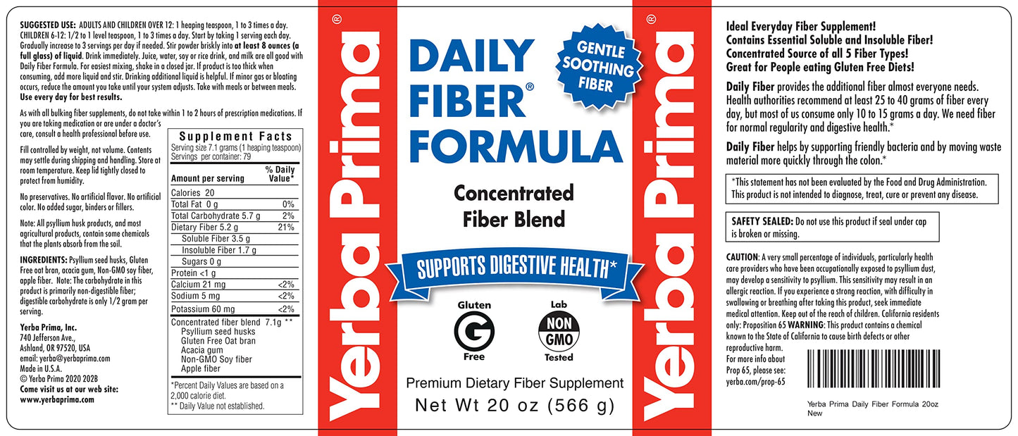 Yerba Prima Daily Fiber Formula Powder 20